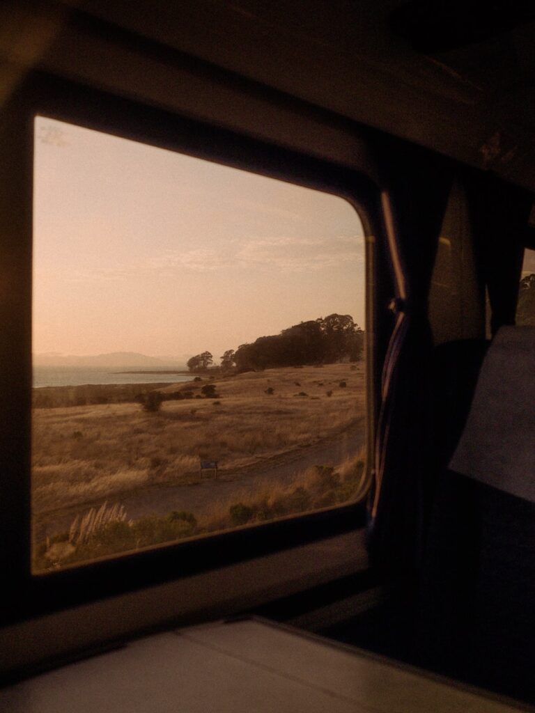 a view of a field through a window