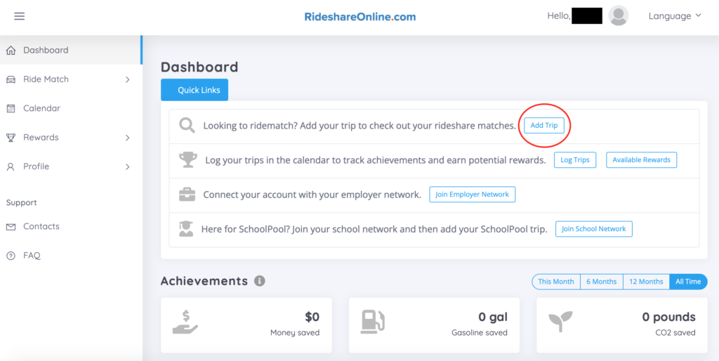 RideShareOnline Add Trip