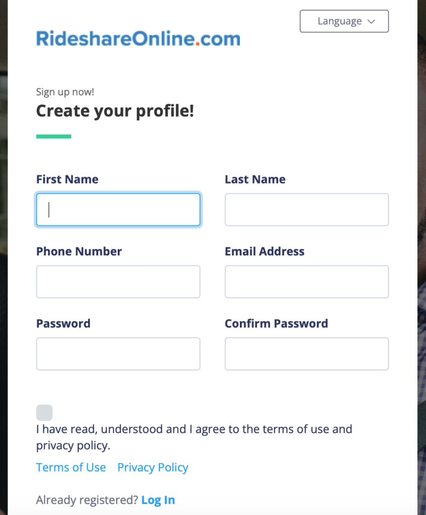 RideShareOnline Signup